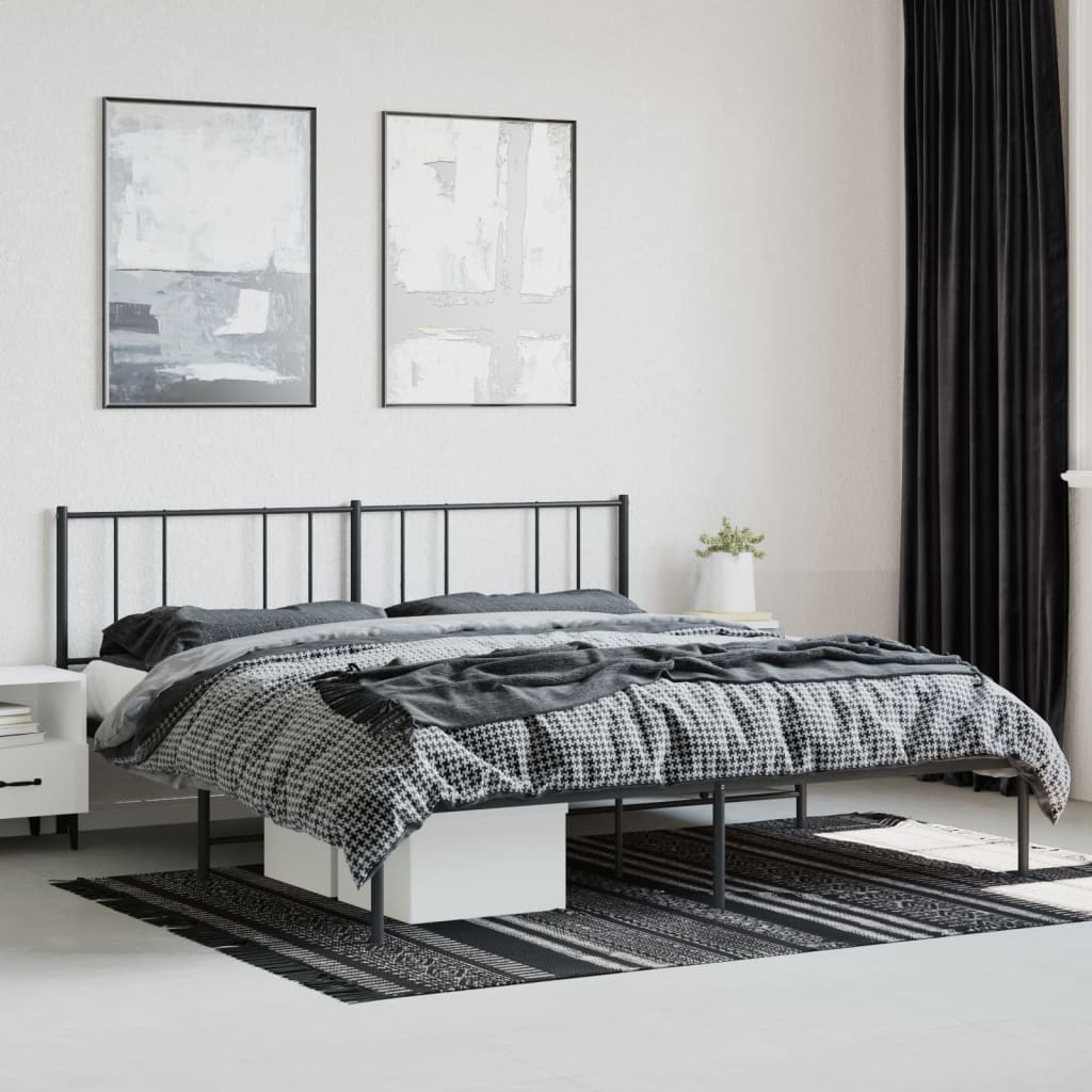 vidaXL gultas rāmis ar galvgali, melns metāls, 180x200 cm