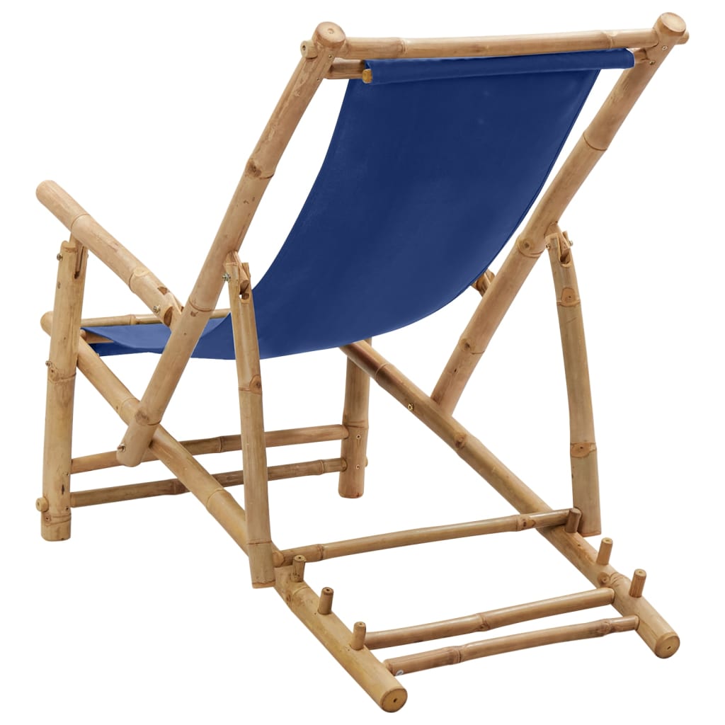 vidaXL pludmales krēsls, bambuss un zils audekls