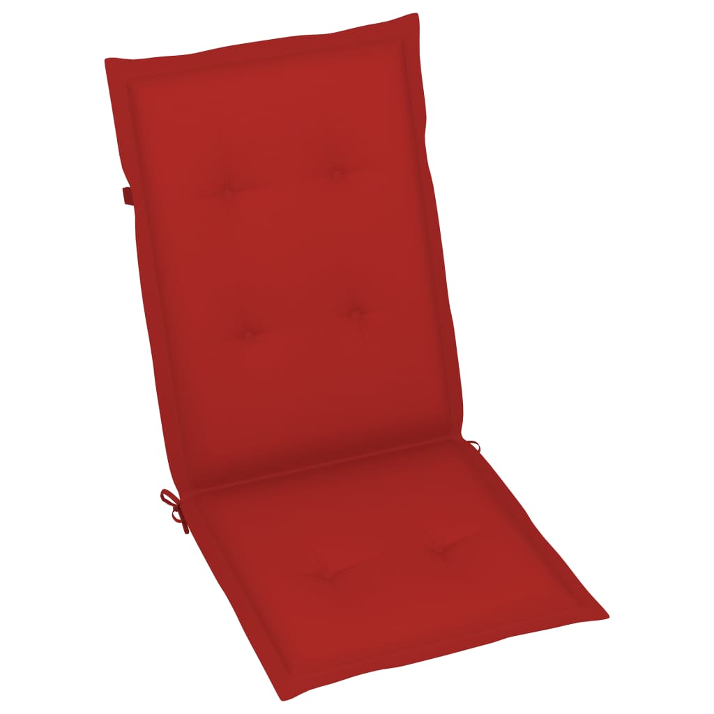 vidaXL dārza krēsli, 2 gab., sarkani matrači, masīvs tīkkoks