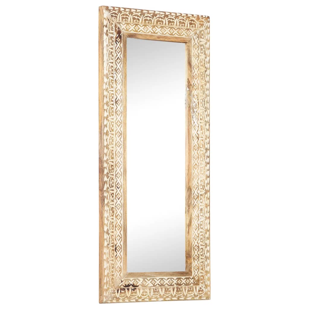 vidaXL spogulis, 110x50x2,6 cm, ar kokgriezumiem, mango masīvkoks