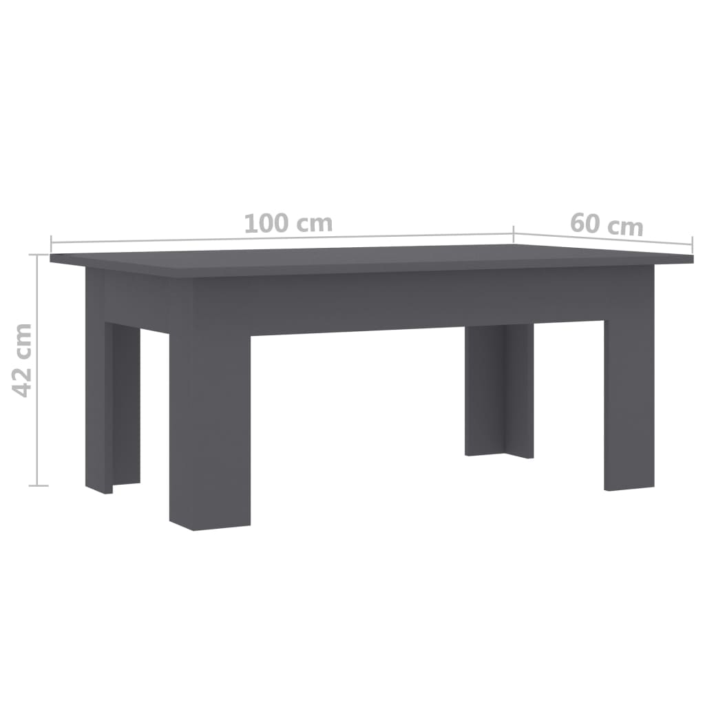 vidaXL kafijas galdiņš, 100x60x42 cm, pelēks, skaidu plāksne