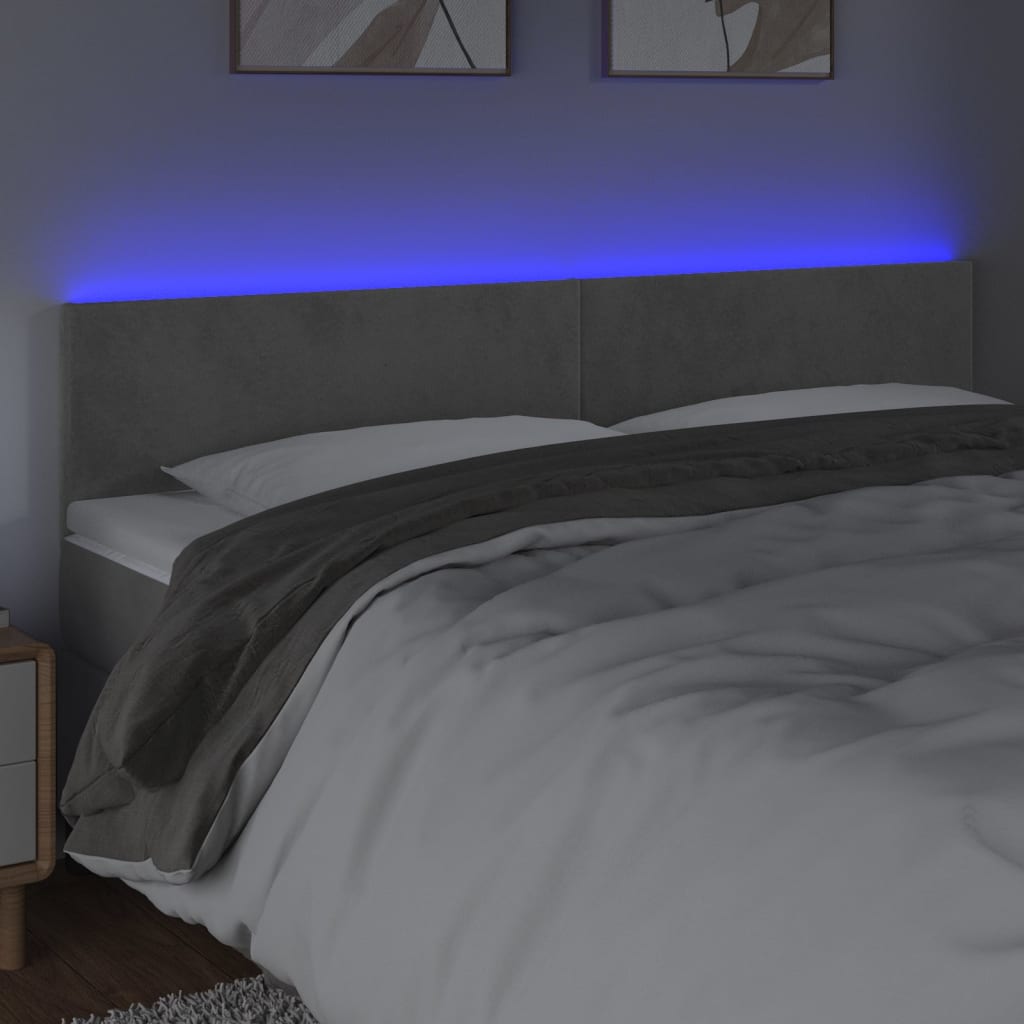 vidaXL gultas galvgalis ar LED, 160x5x78/88 cm, gaiši pelēks samts