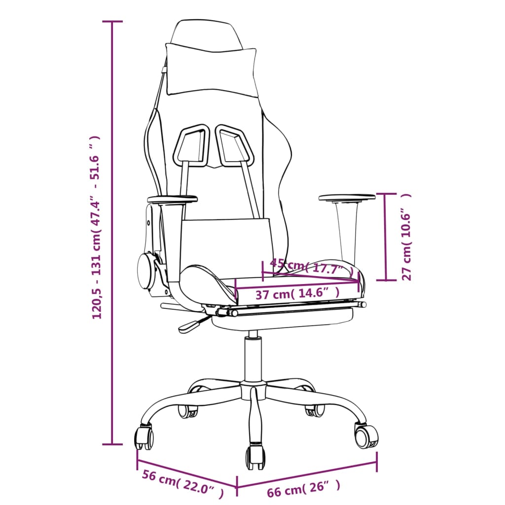 vidaXL datorkrēsls ar kāju balstu, melna un balta mākslīgā āda