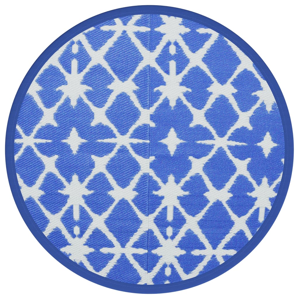 vidaXL āra paklājs, Ø200 cm, zils un balts PP