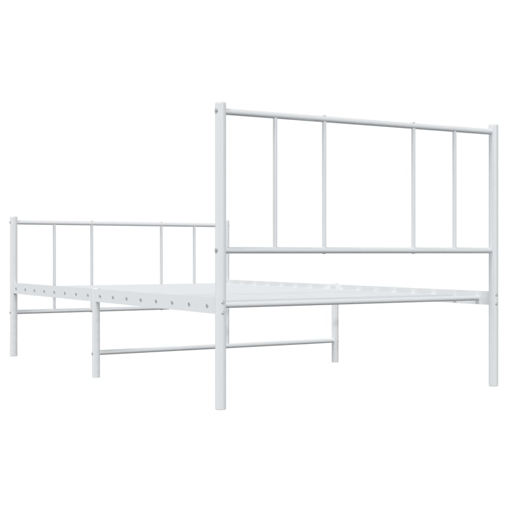 vidaXL gultas rāmis ar galvgali un kājgali, balts metāls, 75x190 cm