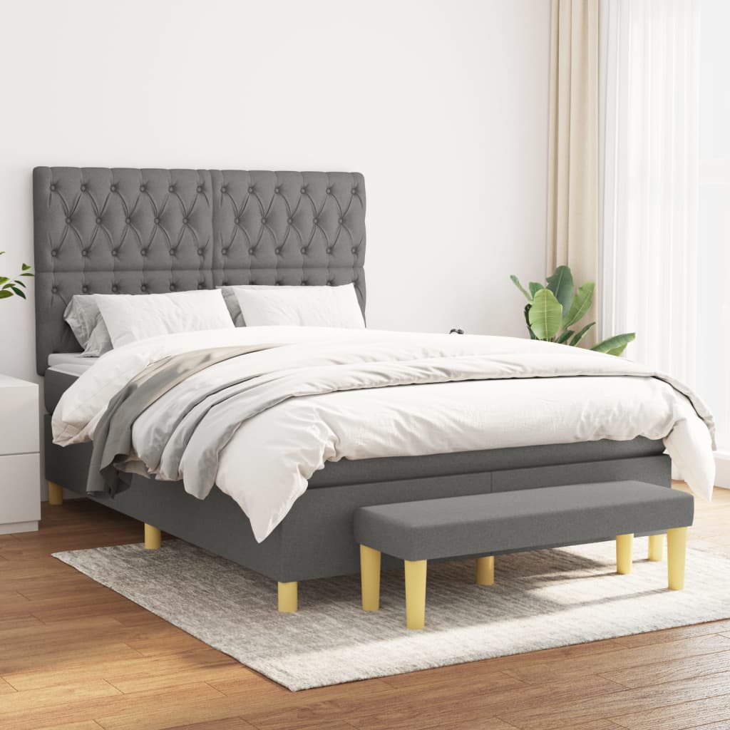 vidaXL atsperu gulta ar matraci, tumši pelēka, 140x200 cm, audums