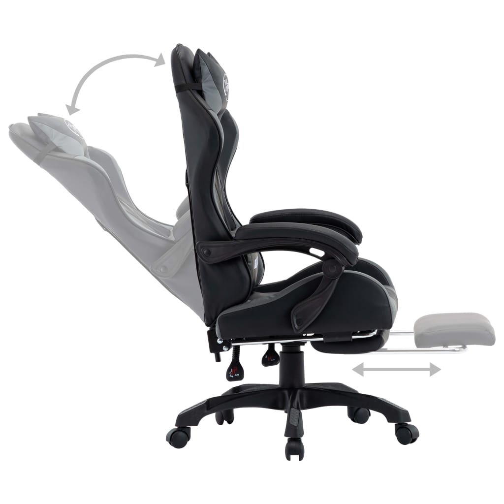 vidaXL biroja krēsls ar kāju balstu, pelēka un melna mākslīgā āda