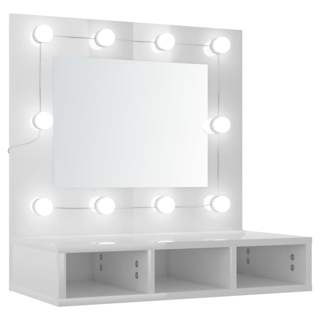 vidaXL spoguļskapītis ar LED, spīdīgi balts, 60x31,5x62 cm