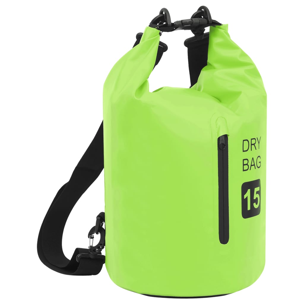 vidaXL ūdens soma ar rāvējslēdzēju, zaļa, 15 L, PVC