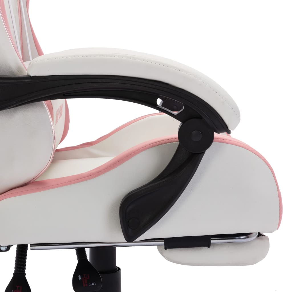 vidaXL biroja krēsls, RGB LED gaismas, rozā un balta mākslīgā āda