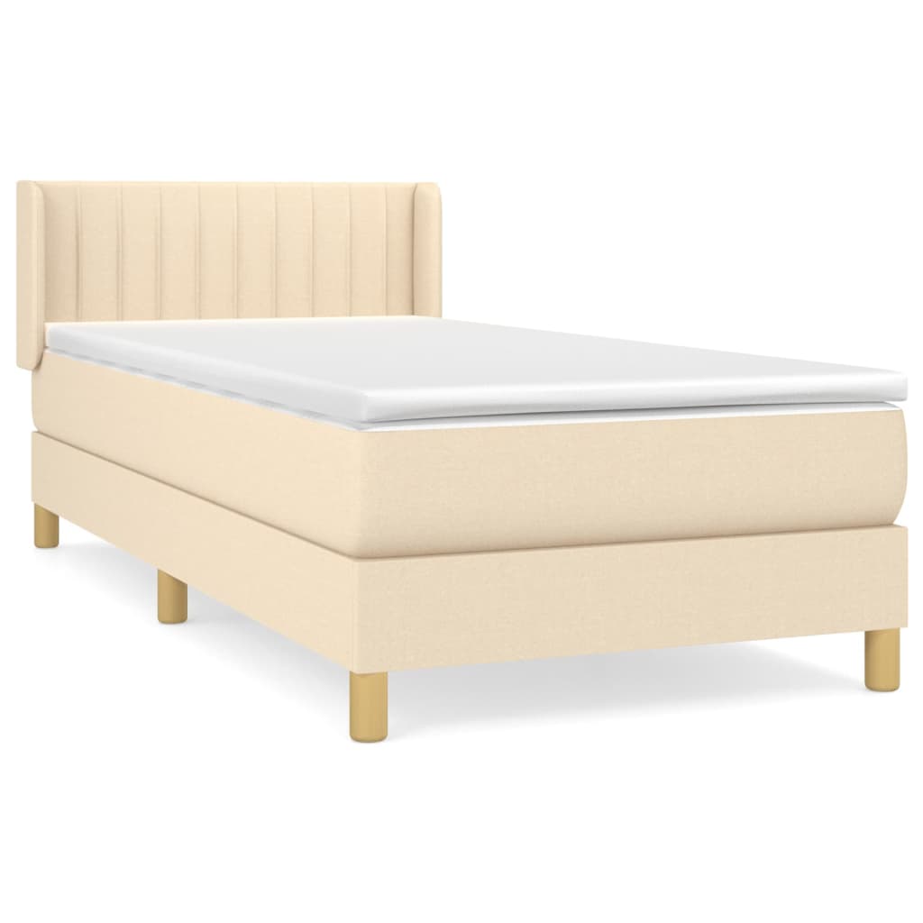 vidaXL atsperu gultas rāmis ar matraci, krēmkrāsas, 90x200 cm, audums