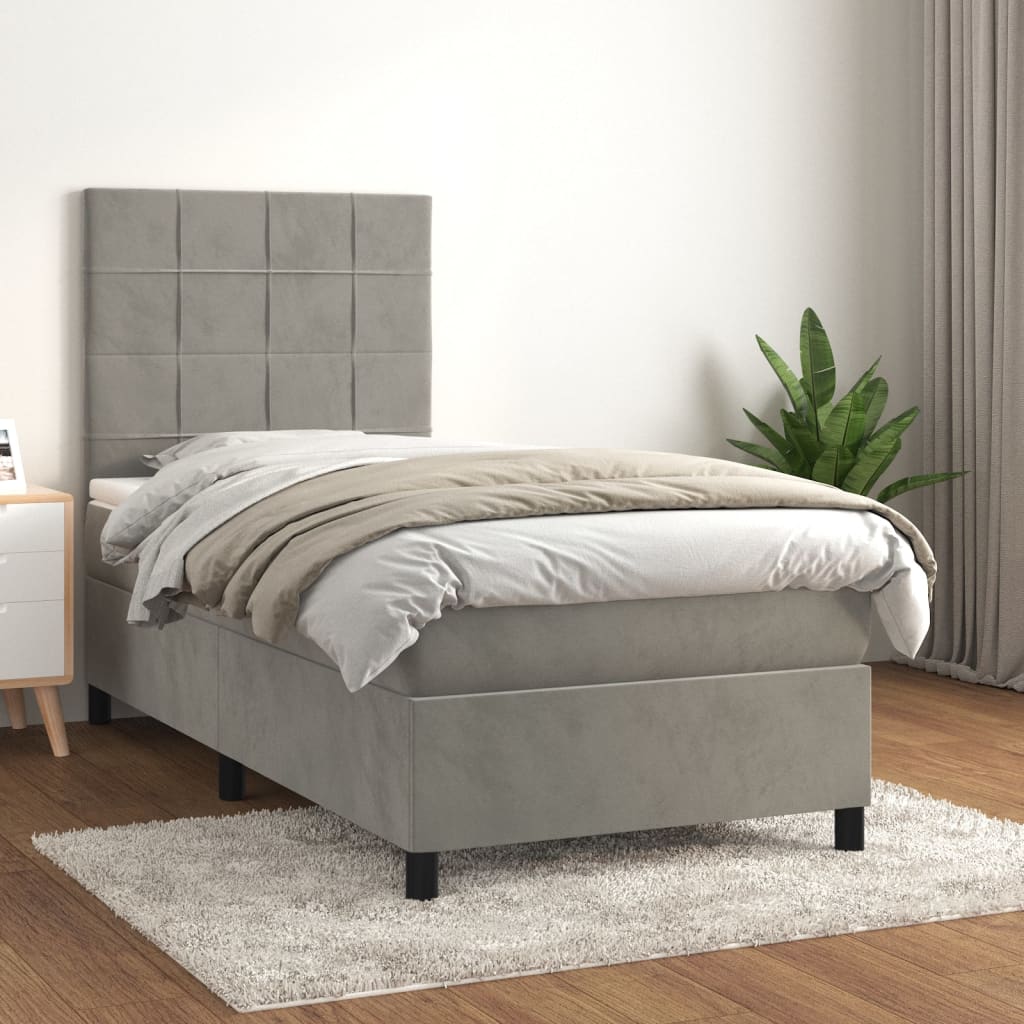 vidaXL atsperu gulta ar matraci, gaiši pelēka samts, 80x200 cm