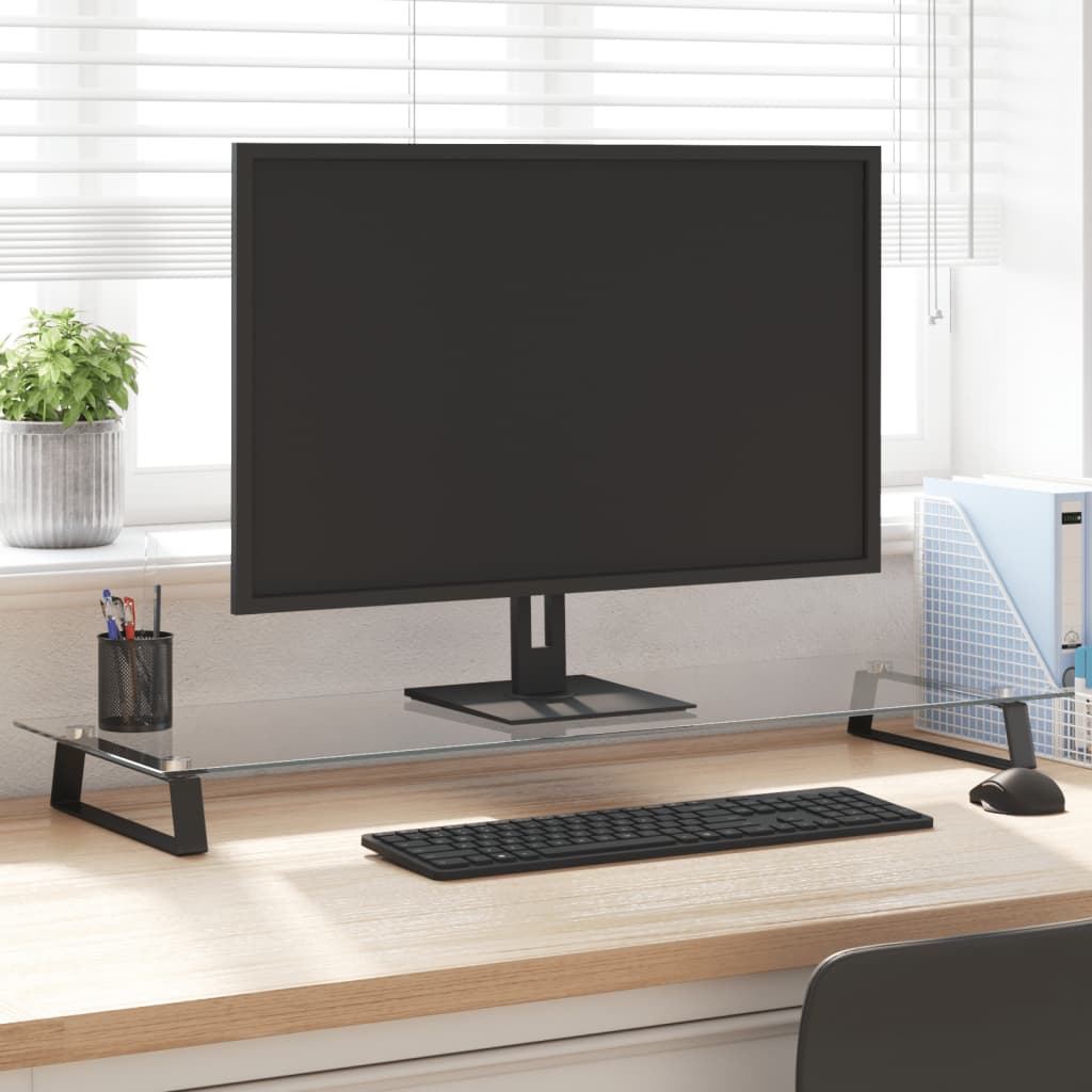 vidaXL monitora statīvs, 100x35x8 cm, melns, rūdīts stikls, metāls