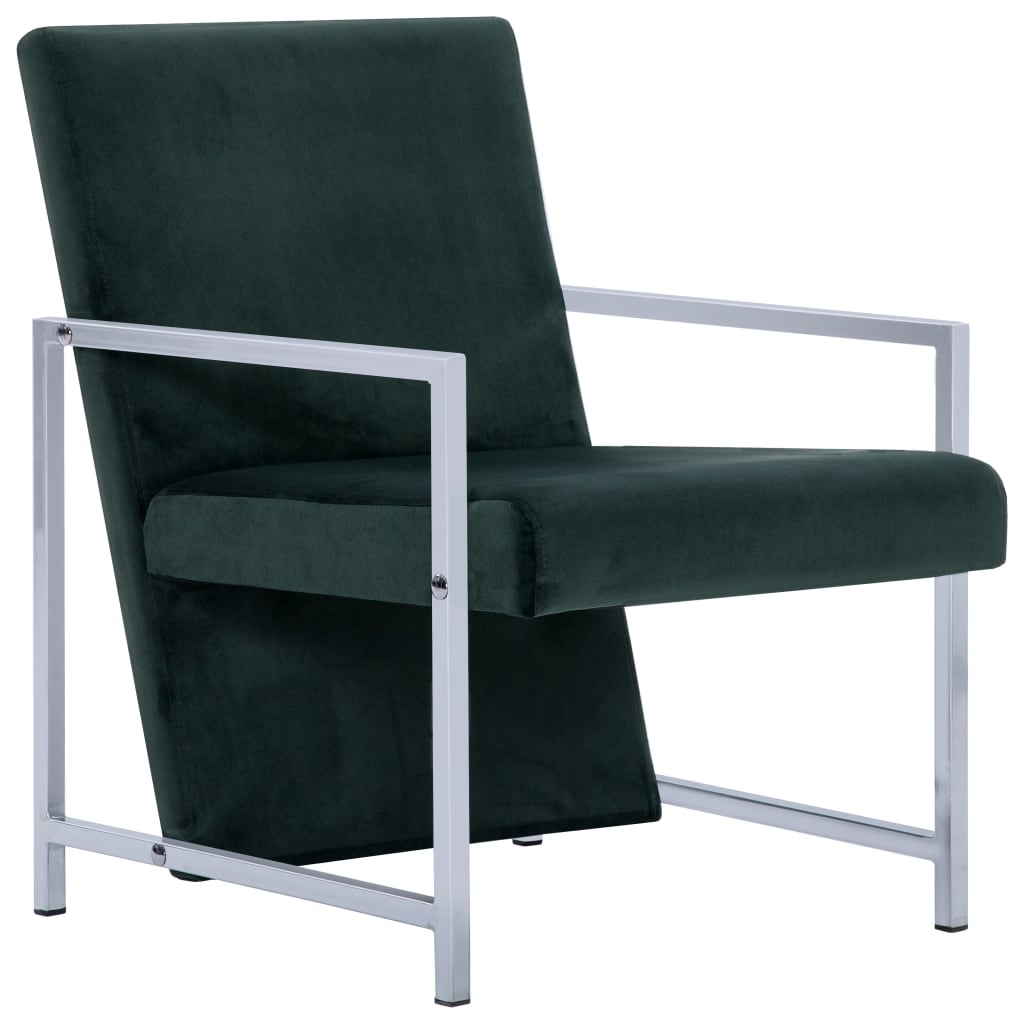 vidaXL atpūtas krēsls ar hromētām kājām, tumši zaļš samts