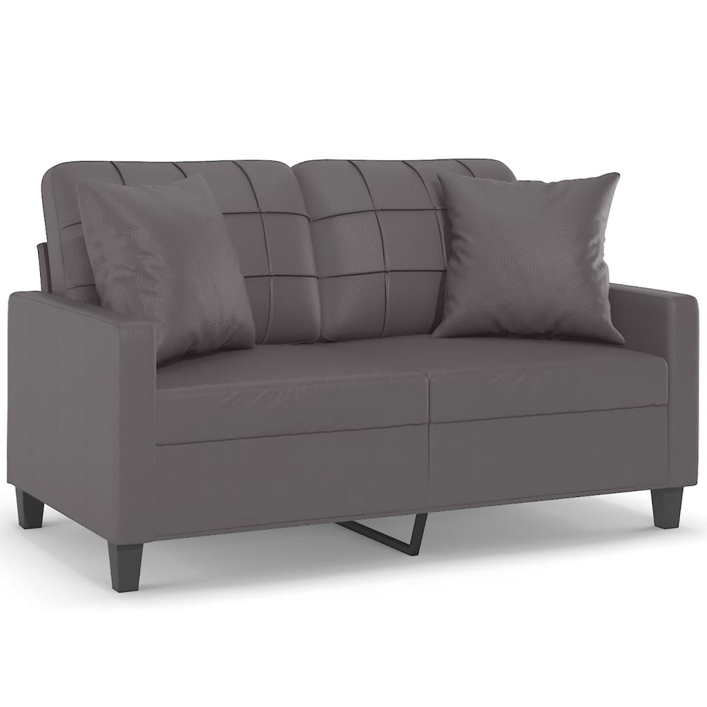 vidaXL divvietīgs dīvāns ar spilveniem, pelēks, 120 cm, mākslīgā āda