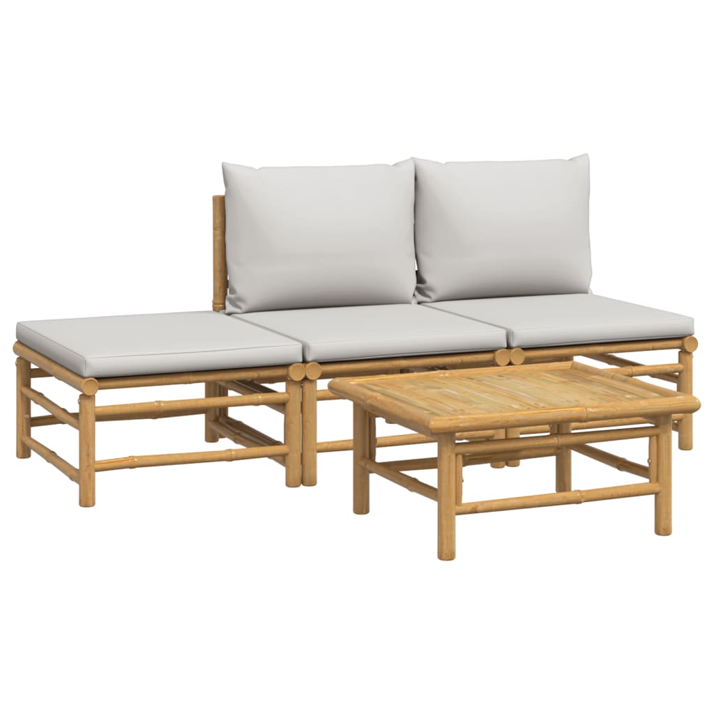 vidaXL 4-daļīgs dārza dīvānu komplekts ar pelēkiem matračiem, bambuss