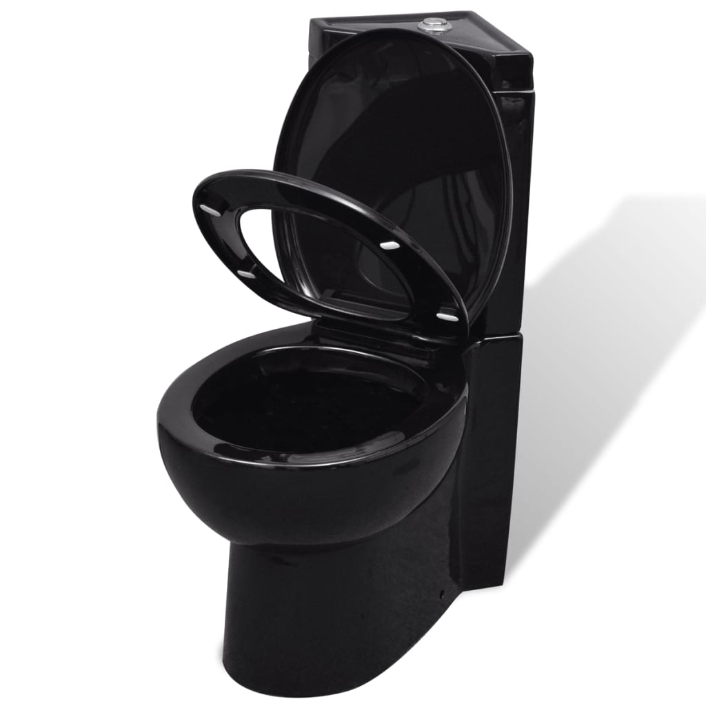 vidaXL stūra tualetes pods, melna keramika