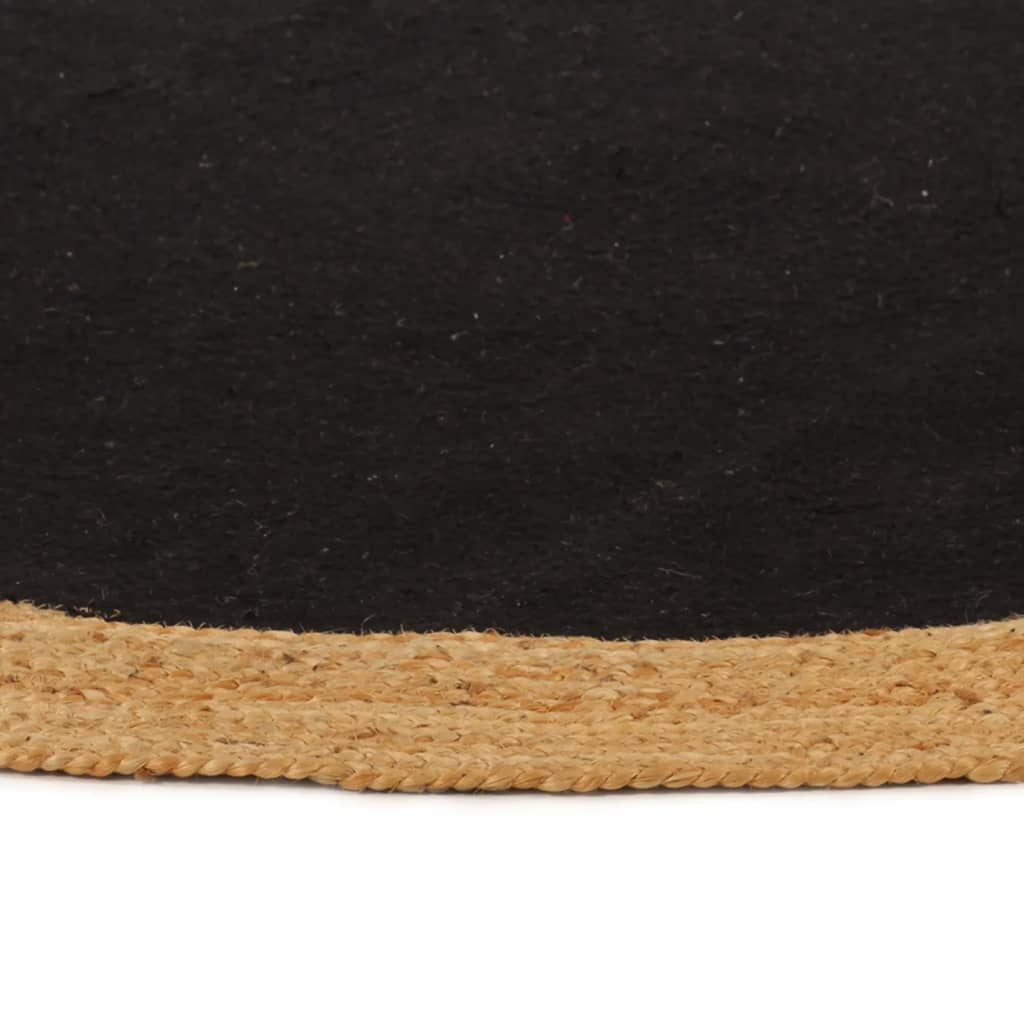 vidaXL pīts paklājs, melns, dabīga apmale, 90 cm, džuta, kokvilna