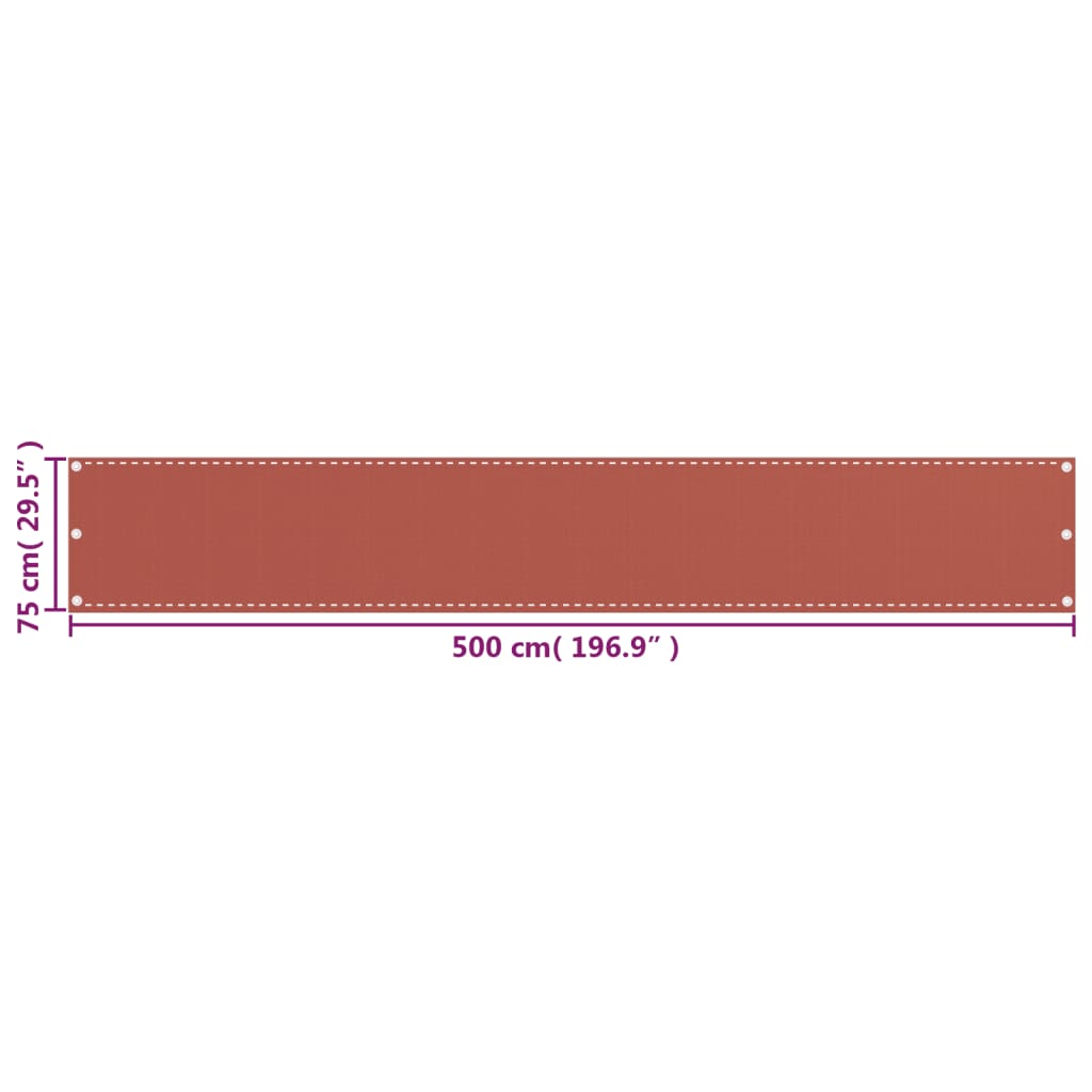 vidaXL balkona aizslietnis, 75x500 cm, sarkanbrūns HDPE