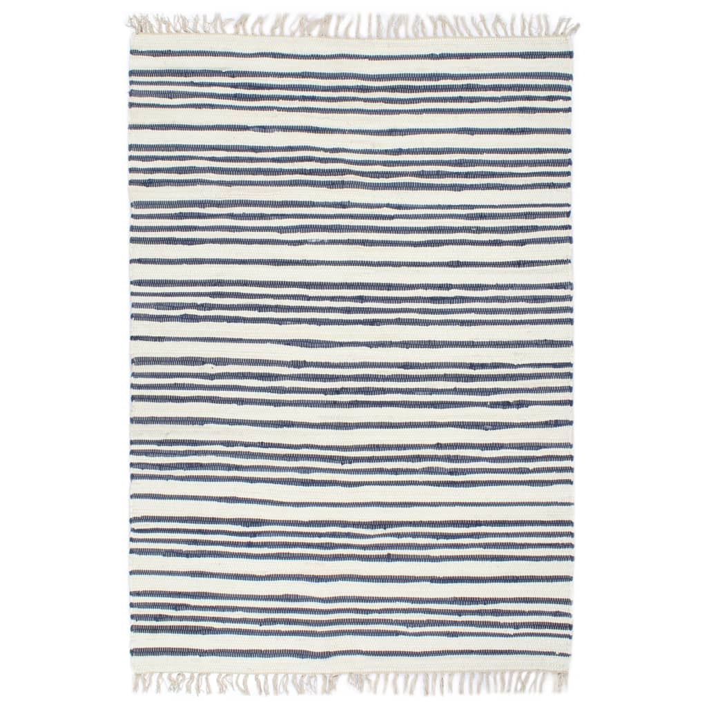 vidaXL Chindi paklājs, zili balts, 200x290 cm, pīts ar rokām, kokvilna
