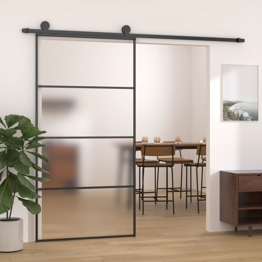 vidaXL bīdāmās durvis, 102,5x205 cm, ESG stikls, melns alumīnijs