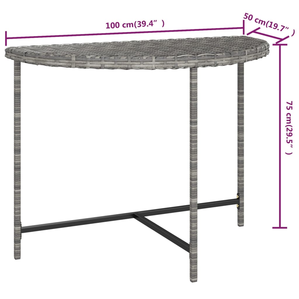 vidaXL dārza galds, 100x50x75 cm, pelēka PE rotangpalma