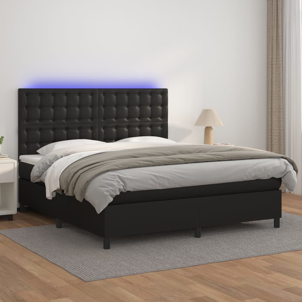 vidaXL atsperu gulta ar matraci, LED, melna, 160x200 cm, mākslīgā āda