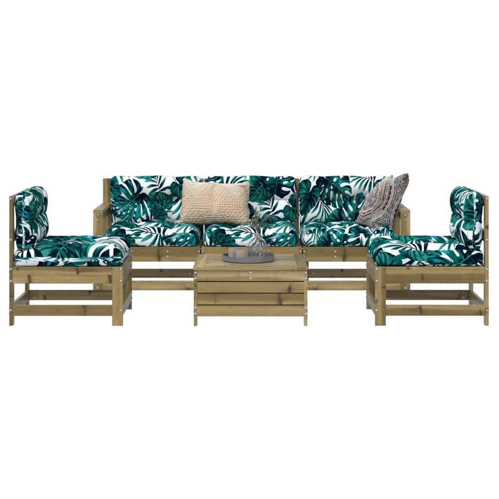 vidaXL 6-daļīgs dārza dīvānu komplekts, egles masīvkoks