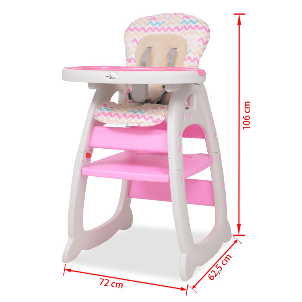 vidaXL bērnu barošanas krēsliņš ar galdiņu, pārveidojams, rozā