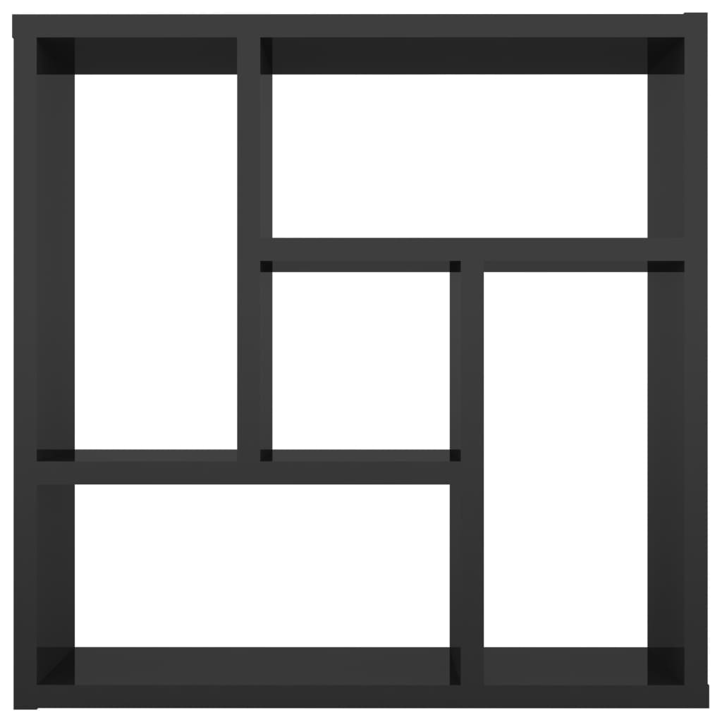 vidaXL sienas plaukts, spīdīgi melns, 45,1x16x45,1 cm, skaidu plāksne