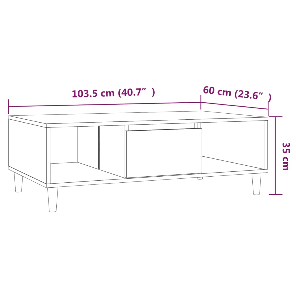 vidaXL kafijas galdiņš, ozolkoka krāsa, 103,5x60x35 cm, skaidu plāksne