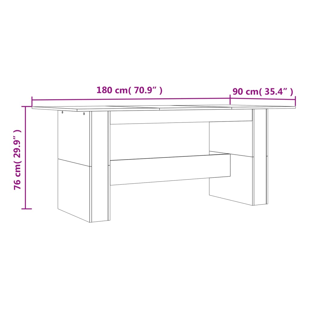 vidaXL virtuves galds, ozolkoka krāsa, 180x90x76 cm, inženierijas koks