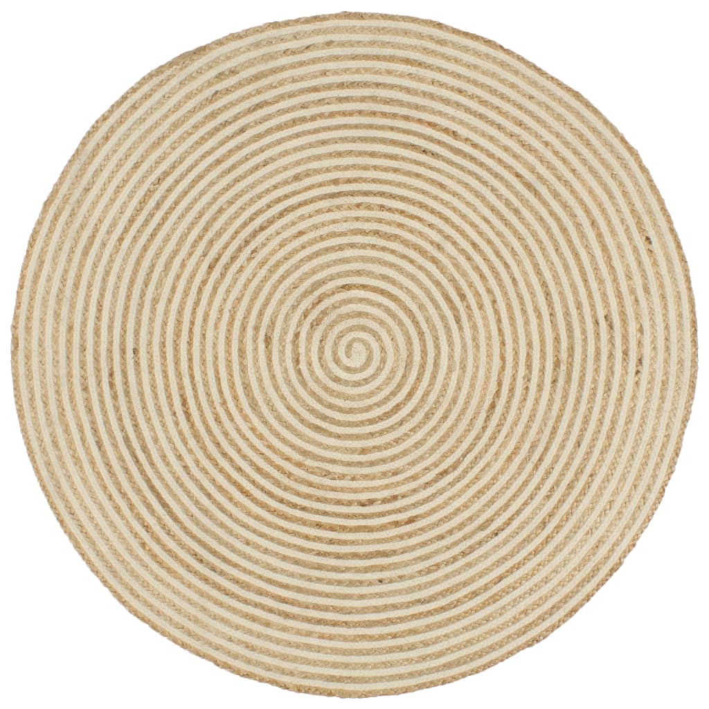 vidaXL paklājs, spirāles dizains, džuta, balts, 120 cm, roku darbs