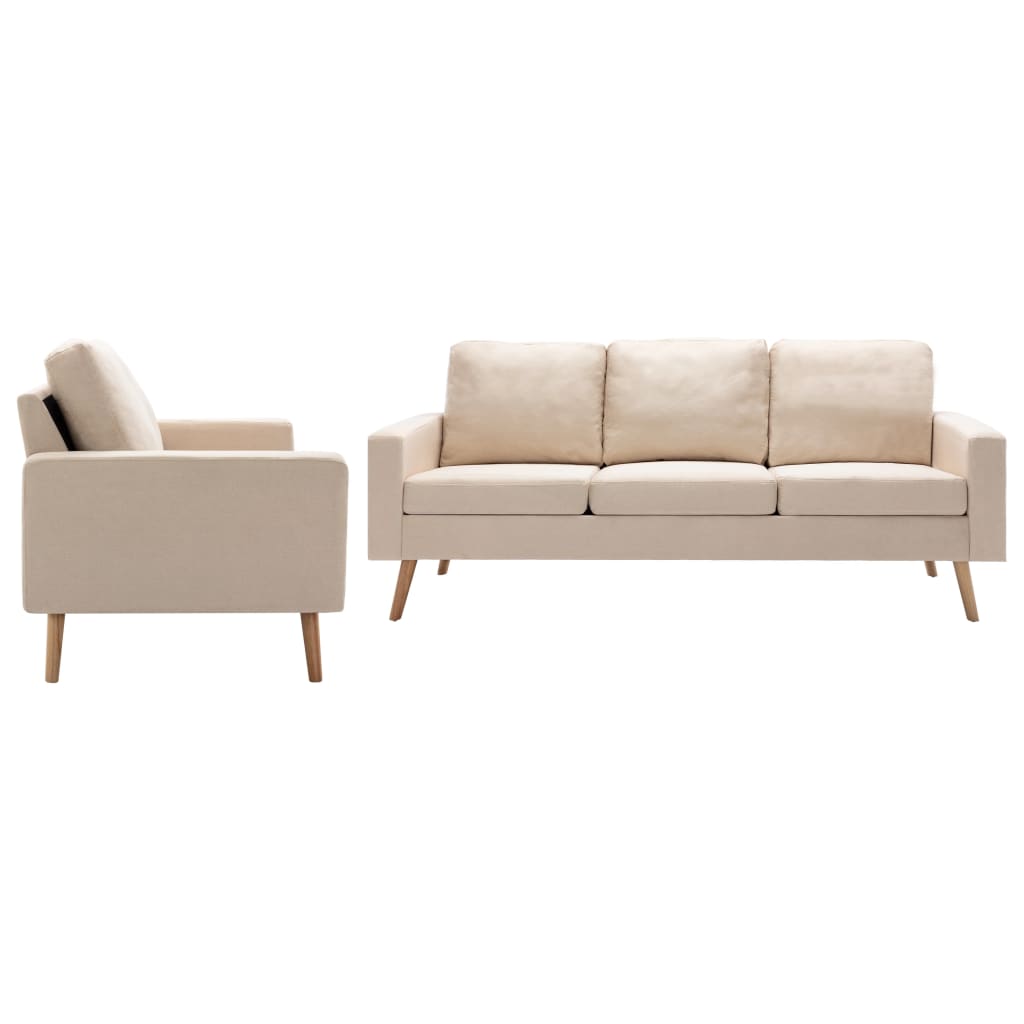 vidaXL 2-daļīgs dīvānu komplekts, krēmkrāsas audums