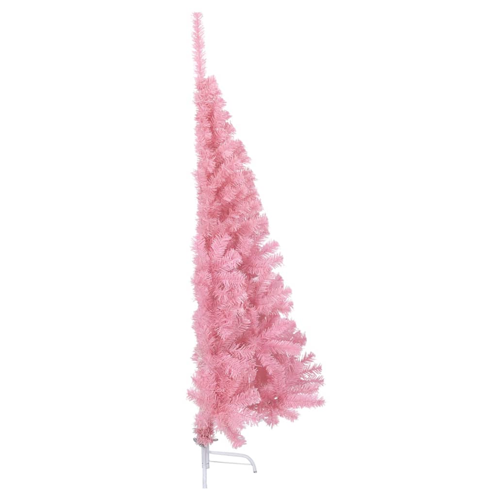 vidaXL mākslīgā Ziemassvētku egle ar statīvu, pusapaļa, 120 cm, rozā