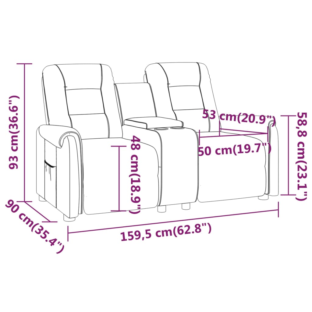 vidaXL divvietīgs masāžas krēsls ar glāžu turētāju, pelēks