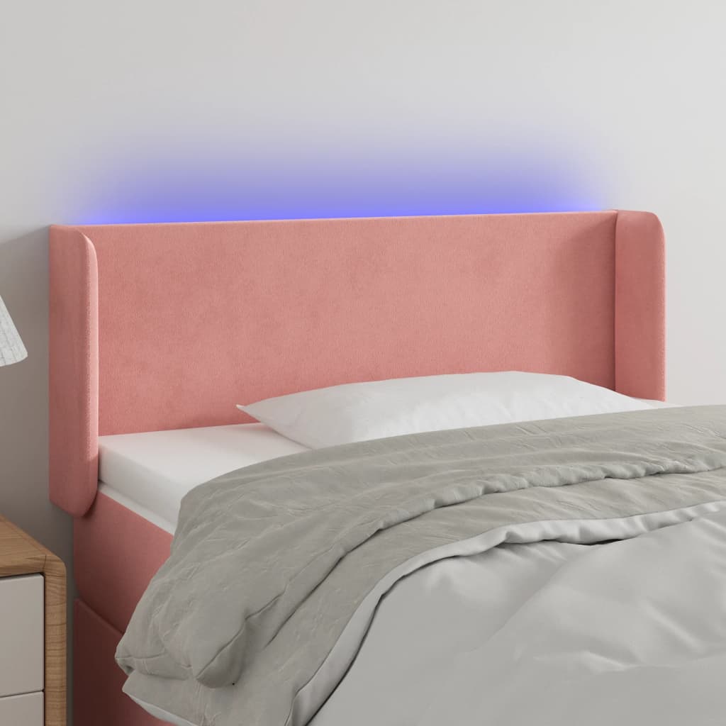 vidaXL gultas galvgalis ar LED, 93x16x78/88 cm, rozā samts