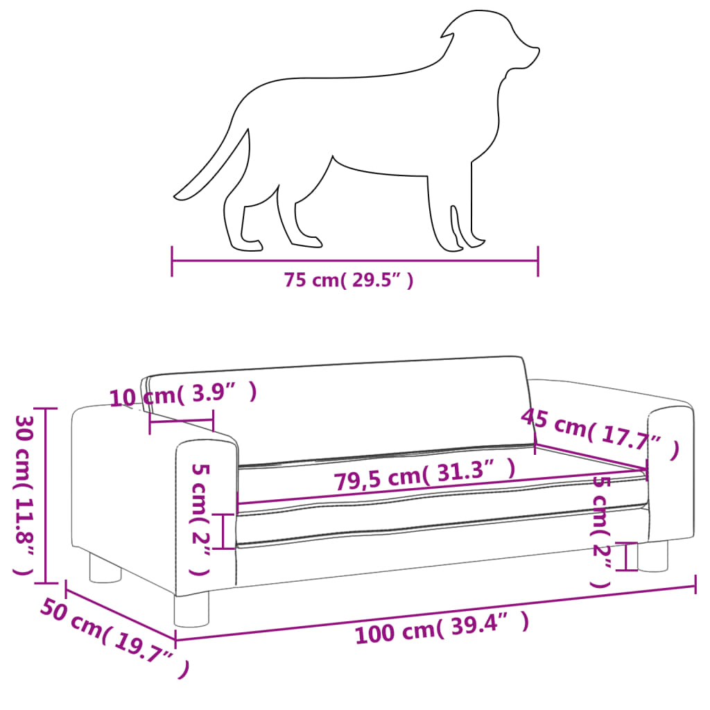 vidaXL suņa gulta ar pagarinājumu, pelēki, 100x50x30 cm, mākslīgā āda