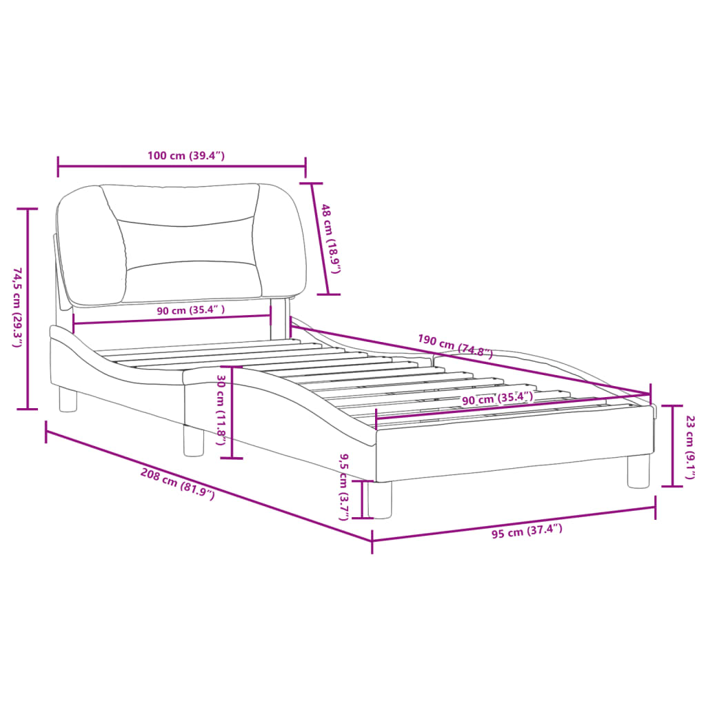 vidaXL gultas rāmis ar galvgali, melns, 90x190 cm, mākslīgā āda