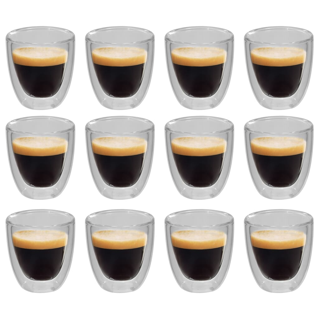 vidaXL dubultā stikla espresso kafijas termo glāzes, 12 gab., 80 ml
