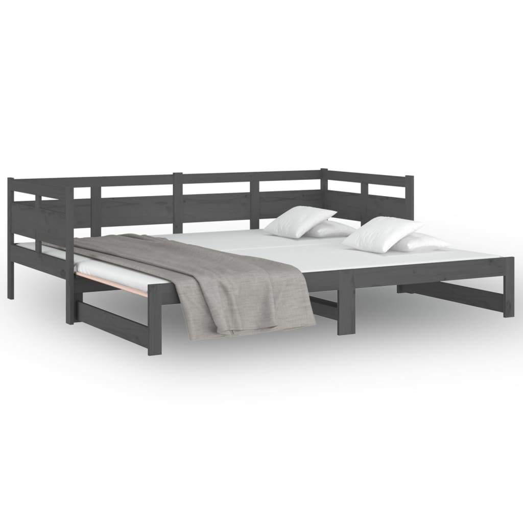 vidaXL izvelkama gulta, pelēka, priedes masīvkoks, 2x(80x200) cm