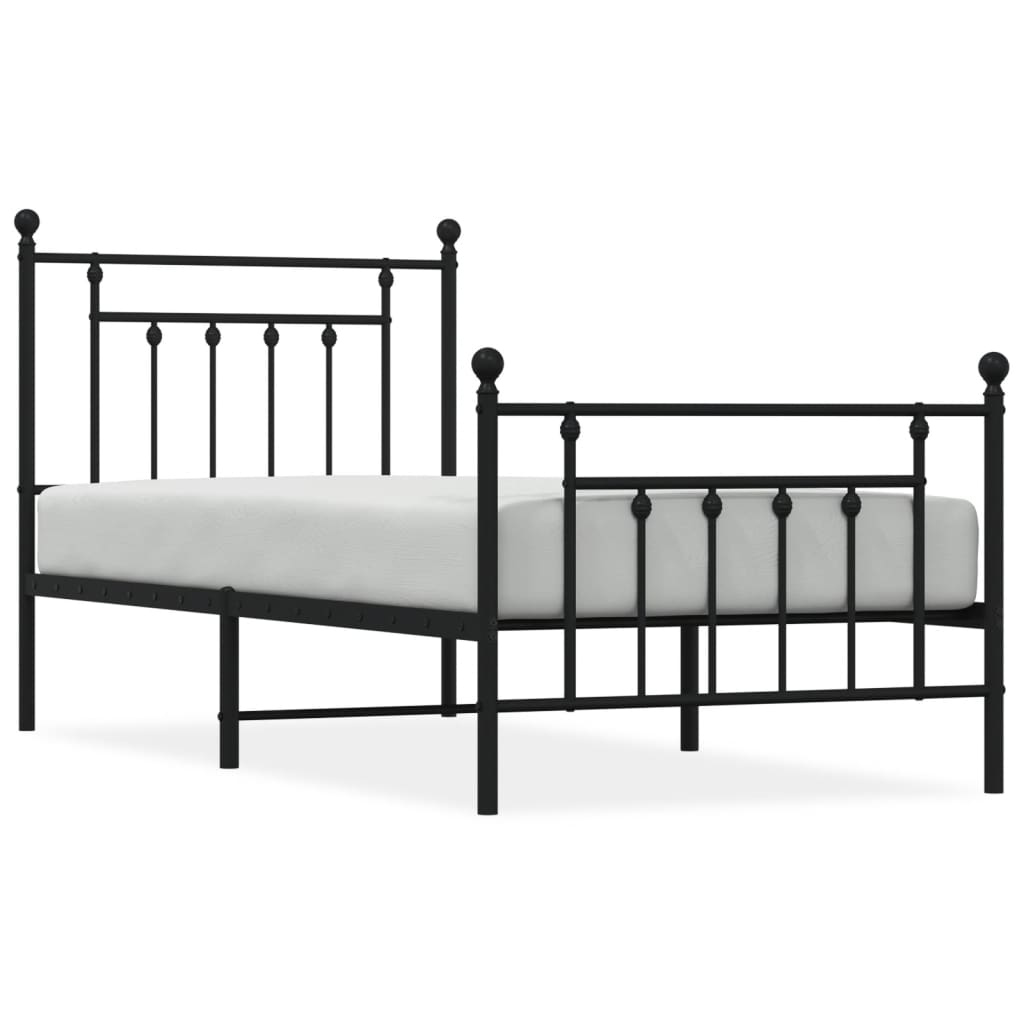 vidaXL gultas rāmis ar galvgali un kājgali, melns metāls, 90x190 cm