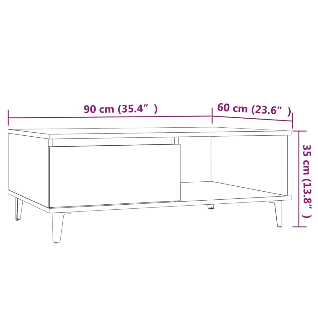 vidaXL kafijas galdiņš, ozolkoka krāsā, 90x60x35 cm, skaidu plāksne