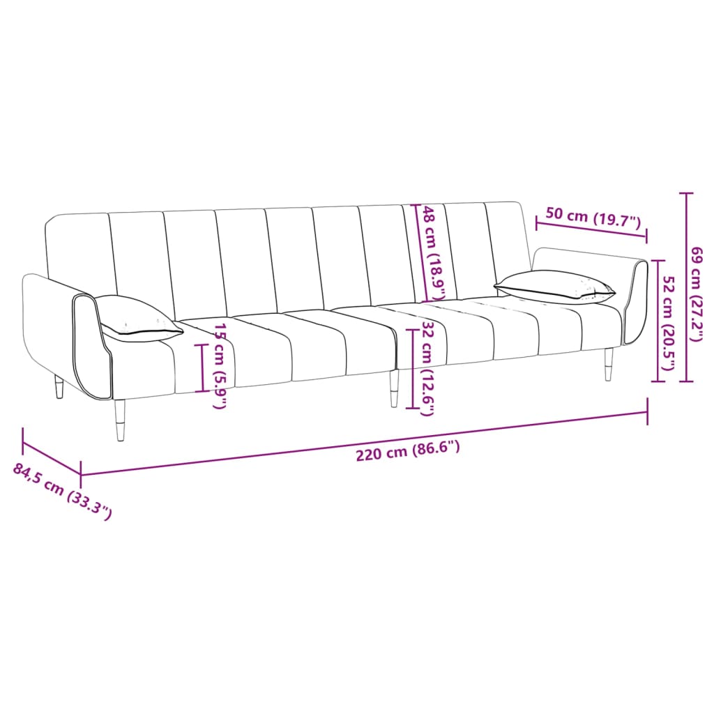 vidaXL 2-vietīga dīvāngulta ar soliņu, 2 spilveni, gaiši pelēks samts