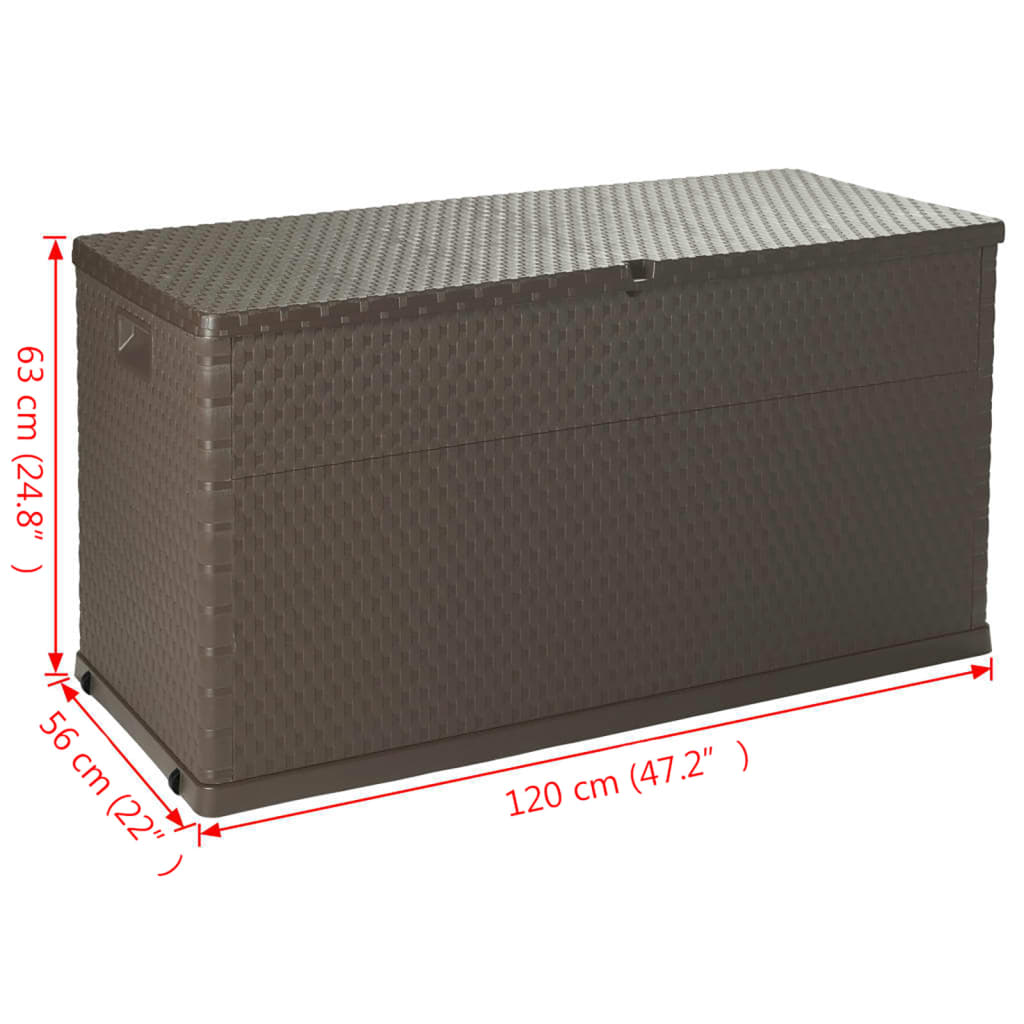 vidaXL dārza uzglabāšanas kaste, brūna, 120x56x63 cm, PP rotangpalma