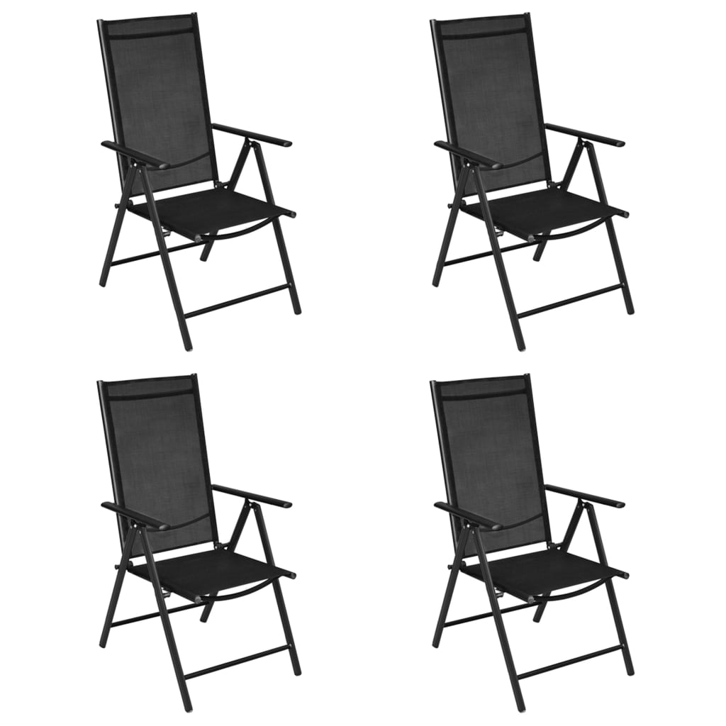 vidaXL saliekami dārza krēsli, 4 gab., alumīnijs un tekstilēns, melni