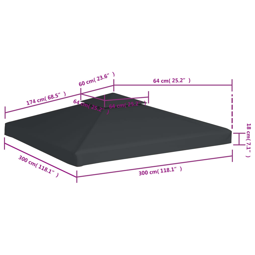 vidaXL nojumes jumta maiņas pārklājs, 3 x 3 m, 310 g/m², tumši pelēks