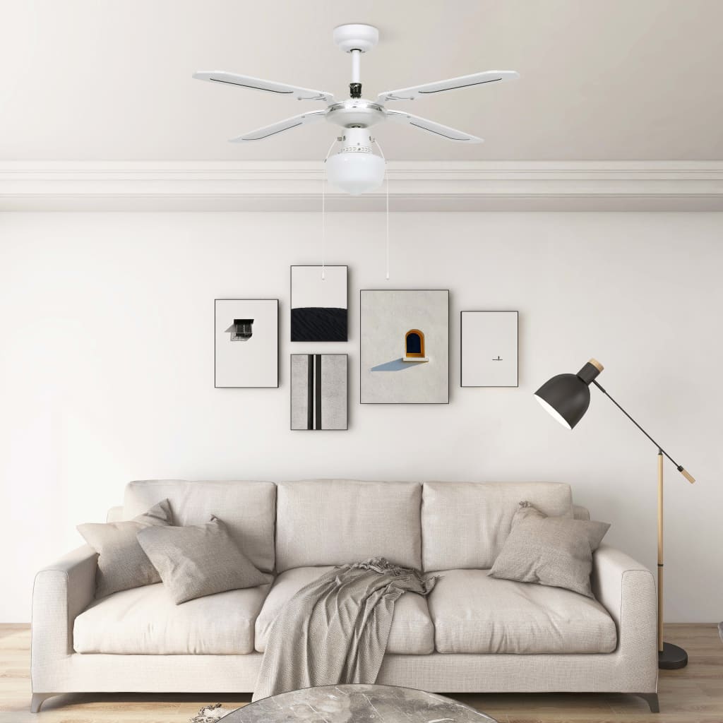 vidaXL griestu ventilators ar lampu, 106 cm, balts
