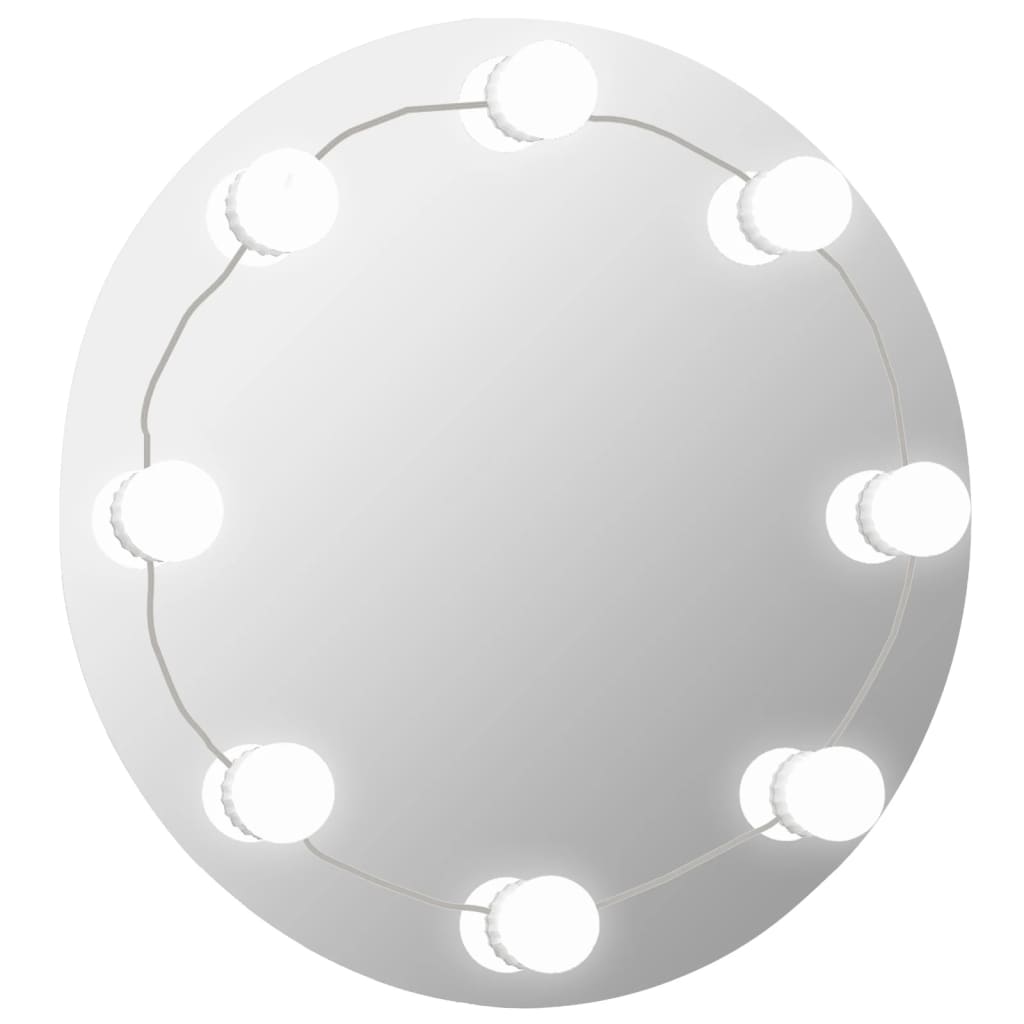 vidaXL sienas spogulis ar LED spuldzēm, apaļš, stikls