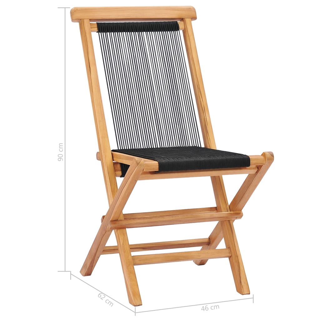 vidaXL saliekami dārza krēsli, 2 gab., masīvs tīkkoks un auklas
